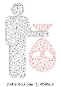 Mesh alien scalp polygonal 2d illustration. Abstract mesh lines and dots form triangular alien scalp. Wire frame 2D polygonal line network in vector format isolated on a white background.