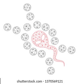 Mesh alien sperm replication polygonal icon illustration. Abstract mesh lines and dots form triangular alien sperm replication.