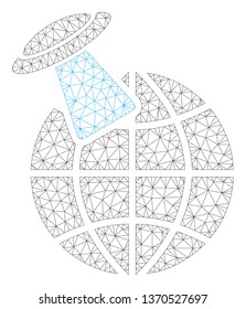Mesh alien visit planet polygonal icon illustration. Abstract mesh lines and dots form triangular alien visit planet.