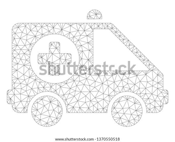 Mesh ambulance van polygonal icon\
illustration. Abstract mesh lines and dots form triangular\
ambulance van. Wire frame 2D polygonal line network in vector\
format isolated on a white\
background.