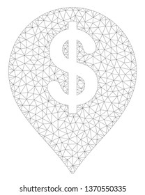 Mesh American Dollar marker polygonal icon illustration. Abstract mesh lines and dots form triangular American Dollar marker.