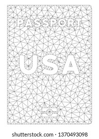 Mesh American passport polygonal icon illustration. Abstract mesh lines and dots form triangular American passport.