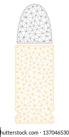Mesh ammo bullet polygonal icon illustration. Abstract mesh lines and dots form triangular ammo bullet. Wire frame 2D polygonal line network in vector format isolated on a white background.