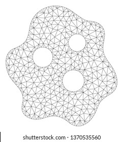 Mesh amoeba polygonal 2d illustration. Abstract mesh lines and dots form triangular amoeba. Wire frame 2D polygonal line network in vector format isolated on a white background.