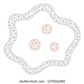 Mesh amoeba polygonal 2d illustration. Abstract mesh lines and dots form triangular amoeba. Wire frame 2D polygonal line network in vector format isolated on a white background.