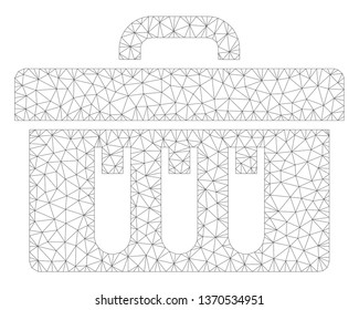 Mesh analysis case polygonal 2d illustration. Abstract mesh lines and dots form triangular analysis case. Wire frame 2D polygonal line network in vector format isolated on a white background.