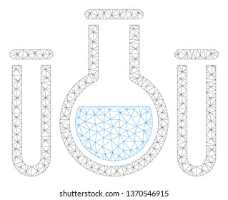 Mesh analysis glassware polygonal icon illustration. Abstract mesh lines and dots form triangular analysis glassware.