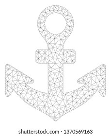 Mesh anchor polygonal icon illustration. Abstract mesh lines and dots form triangular anchor. Wire frame 2D polygonal line network in vector format isolated on a white background.