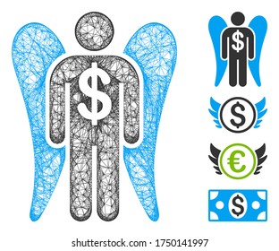 Mesh angel investor web icon vector illustration. Model is created from angel investor flat icon. Network forms abstract angel investor flat carcass.