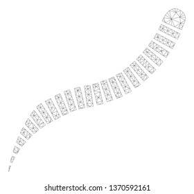 Mesh annelid worm polygonal 2d illustration. Abstract mesh lines and dots form triangular annelid worm. Wire frame 2D polygonal line network in vector format isolated on a white background.