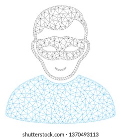 Mesh anonymous person polygonal icon illustration. Abstract mesh lines and dots form triangular anonymous person. Wire frame 2D polygonal line network in vector format isolated on a white background.