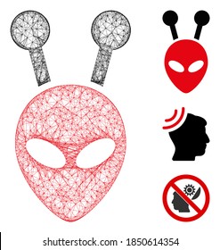 Mesh antenna alien head polygonal web icon vector illustration. Model is based on antenna alien head flat icon. Triangular mesh forms abstract antenna alien head flat model.