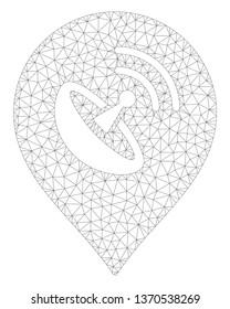 Mesh antenna marker polygonal icon illustration. Abstract mesh lines and dots form triangular antenna marker. Wire frame 2D polygonal line network in vector format isolated on a white background.