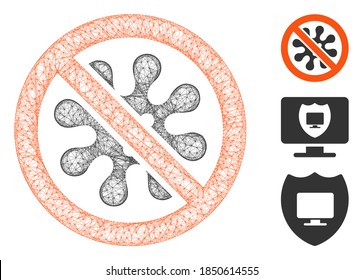 Mesh antivirus polygonal web 2d vector illustration. Model is created from antivirus flat icon. Triangular mesh forms abstract antivirus flat model.