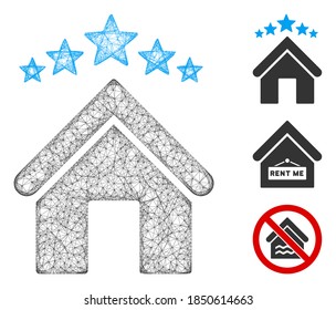 Mesh apartment stars polygonal web icon vector illustration. Carcass model is based on apartment stars flat icon. Triangle network forms abstract apartment stars flat carcass.
