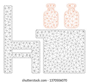 Mesh apothecary table polygonal icon illustration. Abstract mesh lines and dots form triangular apothecary table. Wire frame 2D polygonal line network in vector format isolated on a white background.