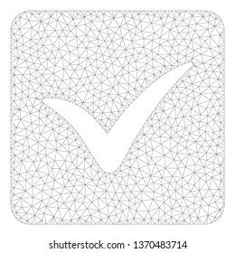 Mesh approve box polygonal icon illustration. Abstract mesh lines and dots form triangular approve box. Wire frame 2D polygonal line network in vector format isolated on a white background.