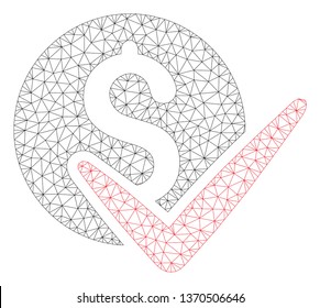Mesh approve payments polygonal icon illustration. Abstract mesh lines and dots form triangular approve payments. Wire frame 2D polygonal line network in vector format isolated on a white background.