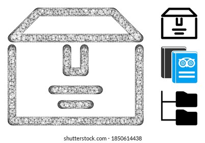 Ilustración vectorial de icono web poligonal del cuadro de archivo de malla. La abstracción se basa en un icono plano de caja de archivo. Triangle network forms abstract archive box de canal plano.