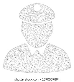 Mesh army general polygonal icon illustration. Abstract mesh lines and dots form triangular army general. Wire frame 2D polygonal line network in vector format isolated on a white background.