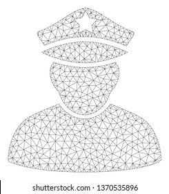 Mesh army sergeant polygonal icon illustration. Abstract mesh lines and dots form triangular army sergeant. Wire frame 2D polygonal line network in vector format isolated on a white background.