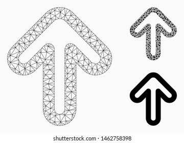 Mesh up arrow model with triangle mosaic icon. Wire frame polygonal network of up arrow. Vector mosaic of triangle elements in various sizes, and color tones. Abstract 2d mesh up arrow,