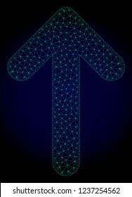 Mesh up arrow polygonal illustration. Abstract mesh lines, triangles and points on dark background with up arrow. Wire frame 2D polygonal line network in vector format on a dark blue background.