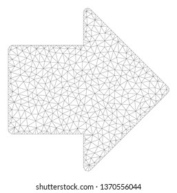 Mesh arrow right polygonal icon illustration. Abstract mesh lines and dots form triangular arrow right. Wire frame 2D polygonal line network in vector format isolated on a white background.