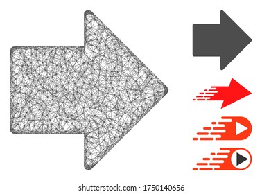Mesh arrow right web icon vector illustration. Model is created from arrow right flat icon. Mesh forms abstract arrow right flat model. Wire frame flat web network isolated on a white background.