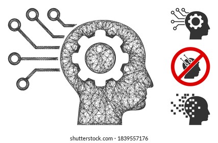 Mesh artificial mind polygonal web symbol vector illustration. Abstraction is based on artificial mind flat icon. Triangle mesh forms abstract artificial mind flat model.