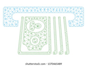 Mesh ATM insert cash polygonal 2d illustration. Abstract mesh lines and dots form triangular ATM insert cash. Wire frame 2D polygonal line network in vector format isolated on a white background.