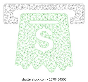 Mesh ATM polygonal 2d illustration. Abstract mesh lines and dots form triangular ATM. Wire frame 2D polygonal line network in vector format isolated on a white background.