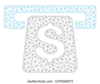 Mesh ATM polygonal 2d illustration. Abstract mesh lines and dots form triangular ATM. Wire frame 2D polygonal line network in vector format isolated on a white background.