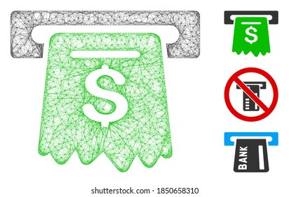 Ilustración vectorial de icono web poligonal de malla ATM. El modelo se basa en un icono plano ATM. La malla triangular forma un modelo abstracto de ATM plano. red web poligonal plana wireframe aislada en un fondo blanco.