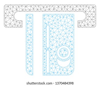 Mesh ATM terminal polygonal icon illustration. Abstract mesh lines and dots form triangular ATM terminal. Wire frame 2D polygonal line network in vector format isolated on a white background.