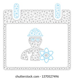 Mesh atomic engineer calendar day polygonal icon illustration. Abstract mesh lines and dots form triangular atomic engineer calendar day.