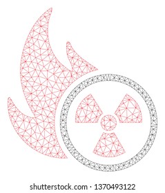 Mesh atomic fire polygonal 2d illustration. Abstract mesh lines and dots form triangular atomic fire. Wire frame 2D polygonal line network in vector format isolated on a white background.