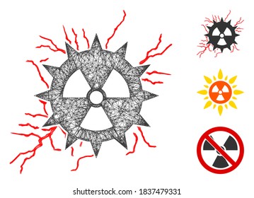 Mesh Atomkraft erzeugt polygonale Web-Icon Vektorgrafik. Das Carcass-Modell basiert auf Atomenergie-Funken flach Symbol. Dreieckige Maschen bilden abstrakte Atomkraft erzeugt flachen Körper.