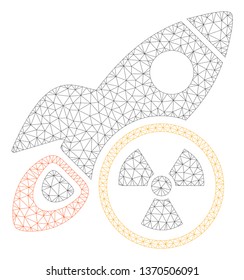 Mesh atomic rocket science polygonal 2d illustration. Abstract mesh lines and dots form triangular atomic rocket science.