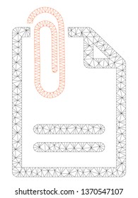 Mesh attach document polygonal icon illustration. Abstract mesh lines and dots form triangular attach document. Wire frame 2D polygonal line network in vector format isolated on a white background.