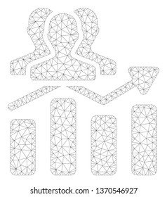 Mesh audience chart trend polygonal 2d illustration. Abstract mesh lines and dots form triangular audience chart trend.