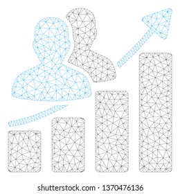 Mesh audience growth bar chart polygonal icon illustration. Abstract mesh lines and dots form triangular audience growth bar chart.