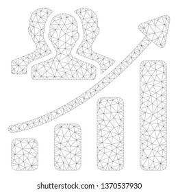 Mesh audience growth chart polygonal icon illustration. Abstract mesh lines and dots form triangular audience growth chart.