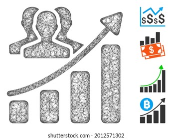 Mesh audience growth chart web 2d vector illustration. Model is based on audience growth chart flat icon. Mesh forms abstract audience growth chart flat model.
