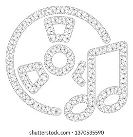 Mesh audio tape polygonal icon illustration. Abstract mesh lines and dots form triangular audio tape. Wire frame 2D polygonal line network in vector format isolated on a white background.
