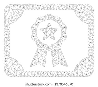 Mesh authorize diploma polygonal icon illustration. Abstract mesh lines and dots form triangular authorize diploma.