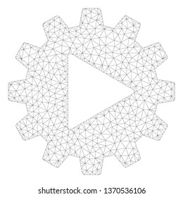 Mesh automation gear polygonal icon illustration. Abstract mesh lines and dots form triangular automation gear. Wire frame 2D polygonal line network in vector format isolated on a white background.