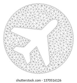 Mesh avion polygonal 2d illustration. Abstract mesh lines and dots form triangular avion. Wire frame 2D polygonal line network in vector format isolated on a white background.