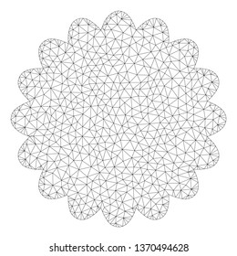 Mesh award seal polygonal icon illustration. Abstract mesh lines and dots form triangular award seal. Wire frame 2D polygonal line network in vector format isolated on a white background.