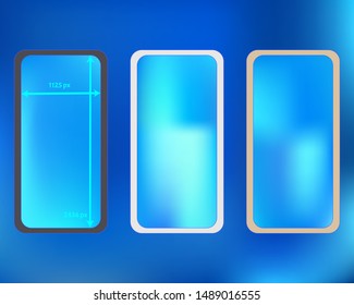 Mesh, azure colored phone backgrounds kit. Funny backdrop. Common screen design set, isolated background. Clear separated groups, easy to edit EPS. 2436x1125 ratio.